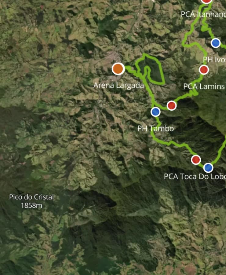 Terranaut 3D race map with aid stations and waypoints on real terrain